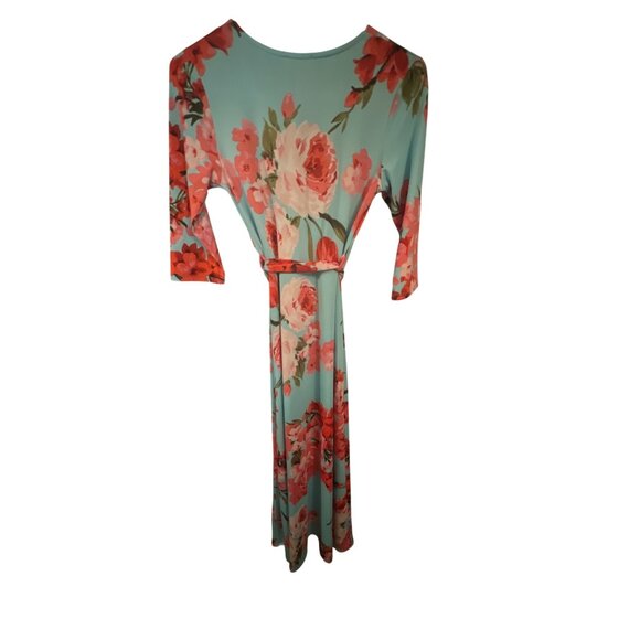 Pink Lily Womens Floral Wrap Maxi Dress With 3/4 Sleeves & Tie Waist - Picture 8 of 8